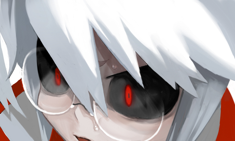 kuroi nyan, mao (disgaea), disgaea, makai senki disgaea 3, 1boy, angry, black sclera, colored sclera, glasses, male focus, red eyes, round eyewear, solo