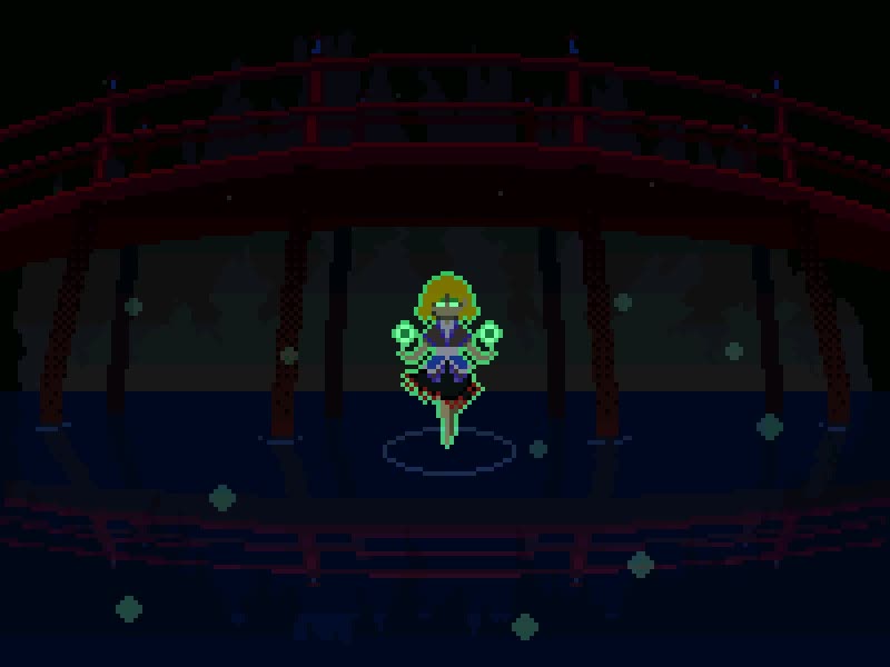 onigashira ginkaku, mizuhashi parsee, touhou, animated, looping animation, tagme, ugoira, video, 1girl, 2020, black skirt, blonde hair, blue skirt, bridge, floating, glowing, glowing eyes, green eyes, night, pixel art, ripples, sash, short hair, short sleeves, skirt, solo, white sash