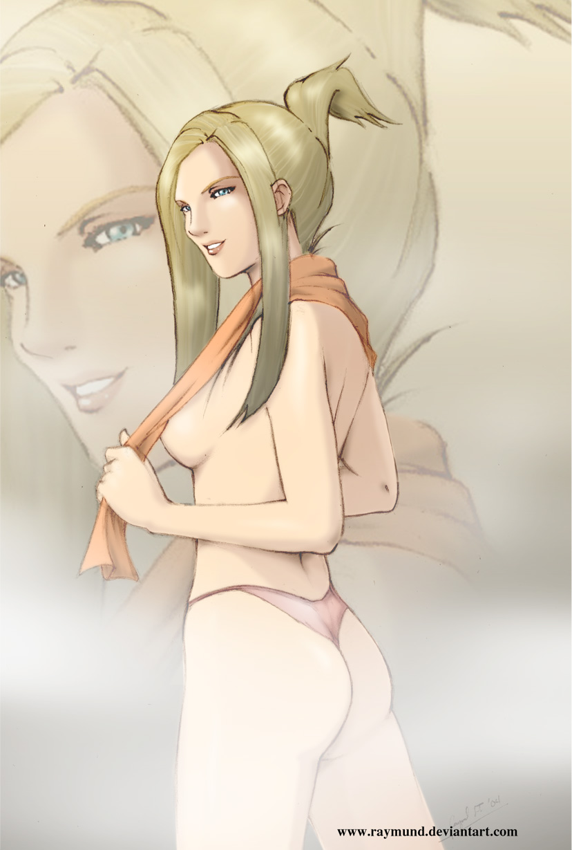 raymund, quistis trepe, final fantasy, final fantasy viii, highres, 1990s (style), 1girl, ass, blonde hair, blue eyes, female focus, panties, pink panties, retro artstyle, solo, thong, topless female, towel, underwear