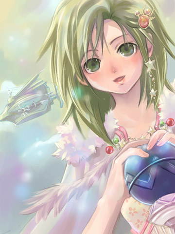 rydia (adult) (ff4), rydia (ff4), final fantasy, final fantasy iv, lowres, 1990s (style), 1girl, aircraft, airship, female focus, green eyes, green hair, matching hair/eyes, retro artstyle, solo