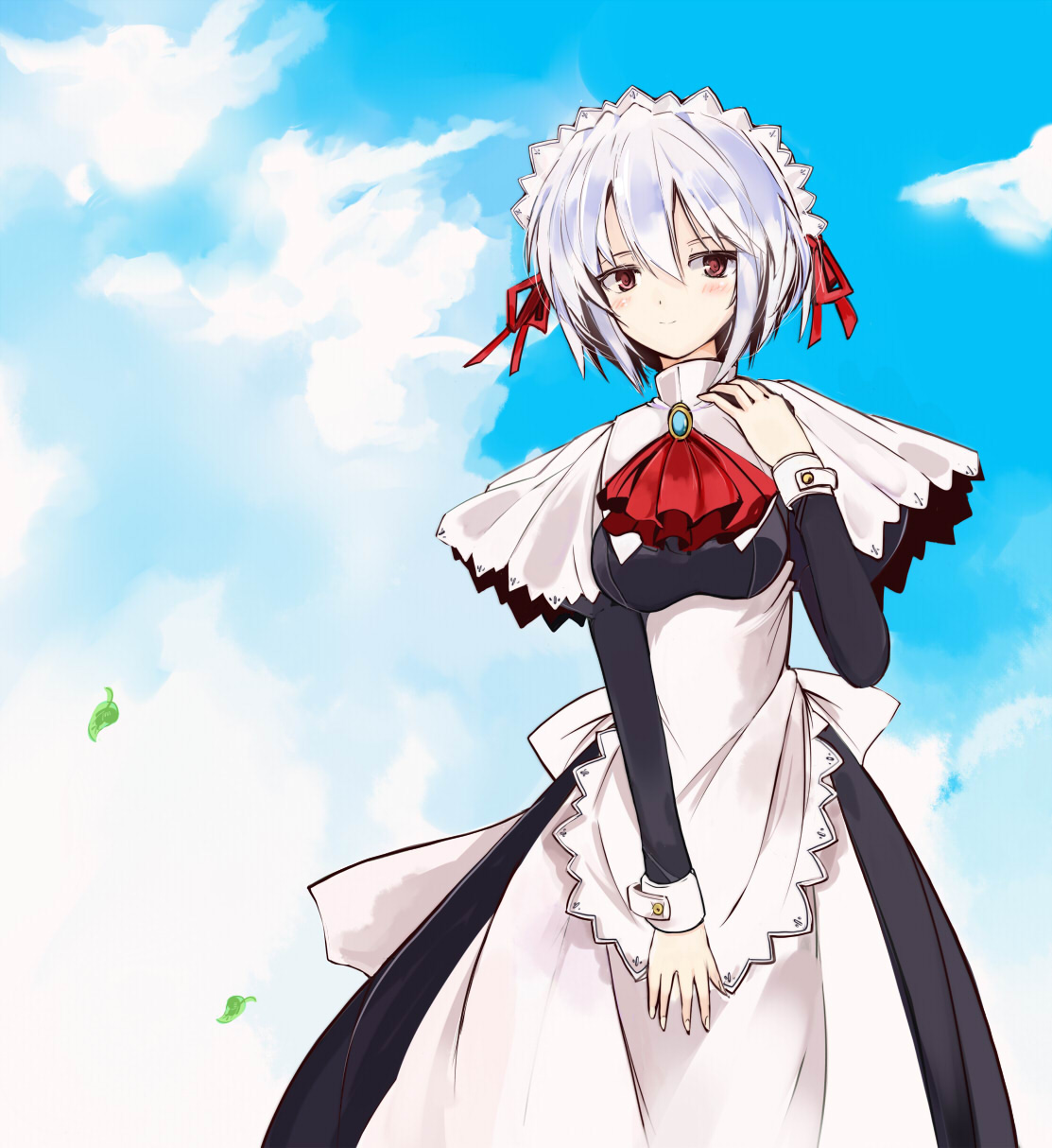 takaharu, kotonomiya yuki, suigetsu, highres, blue hair, maid, red eyes, solo