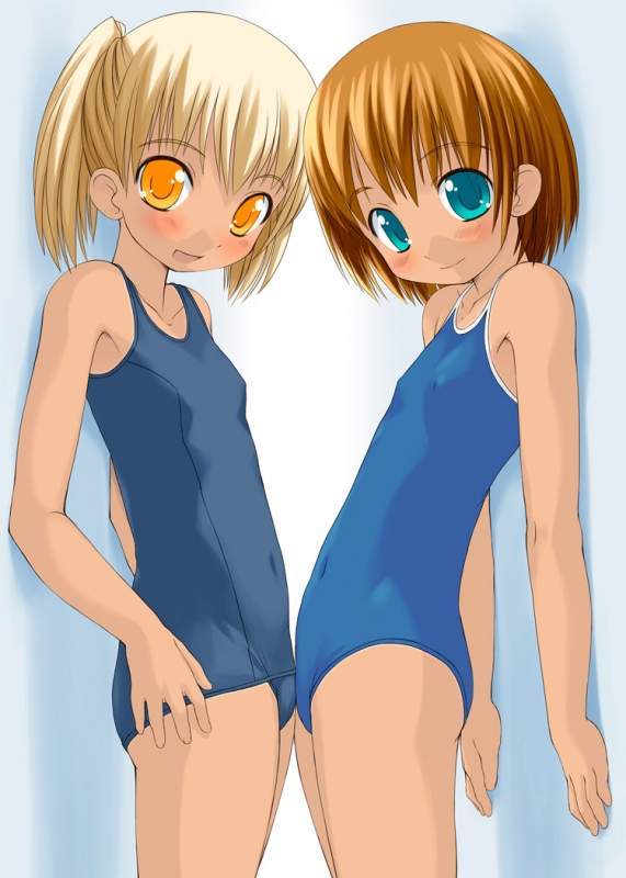 bosshi, duplicate, jpeg artifacts, tagme, 2girls, blush, loli, multiple girls, standing, swimsuit
