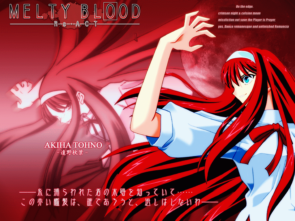 tohno akiha, melty blood, tsukihime, tagme, 00s, blue eyes, red hair, ribbon