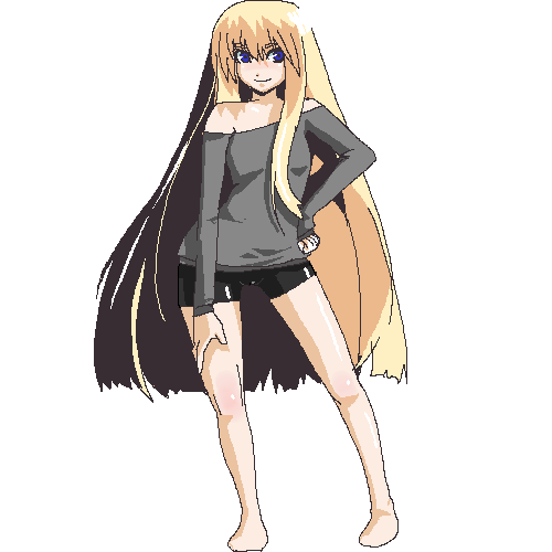 lowres, 1girl, blonde hair, blue eyes, female focus, long hair, oekaki, solo