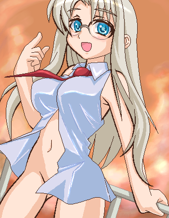 lowres, tagme, bottomless, glasses, necktie, no pants, oekaki, solo