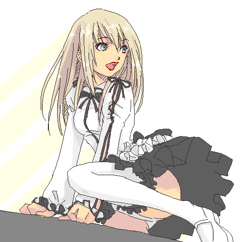 lowres, blonde hair, goth fashion, oekaki, panties, solo, thighhighs, underwear