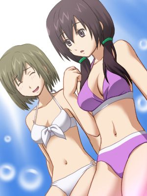 awa, riko, keiko (minami-ke), minami-ke, lowres, 00s, 2girls, bikini, multiple girls, no eyewear, swimsuit