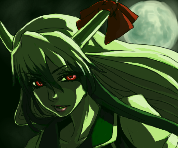 kumadano, ex-keine, kamishirasawa keine, touhou, 1girl, female focus, lips, moon, oekaki, portrait, solo