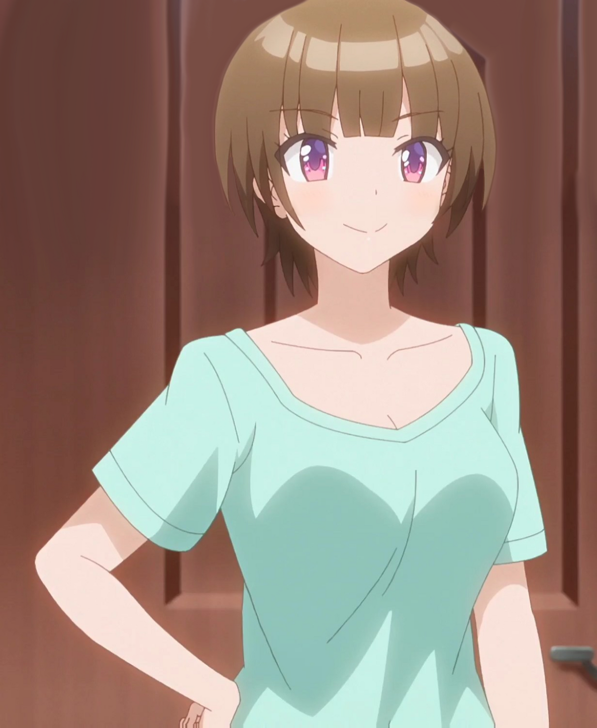 osananajimi ga zettai ni makenai lovecome, 1girl, happy, hetero, ojos abiertos, pelo corto, shida midori, smile