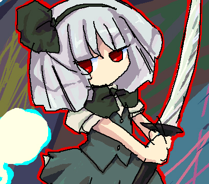 niji (nijioki), konpaku youmu, konpaku youmu (ghost), touhou, bad id, bad pixiv id, lowres, 1girl, female focus, hitodama, oekaki, solo
