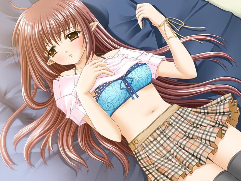 shuffle!, 00s, bed, blush, bra, lingerie, skirt, underwear