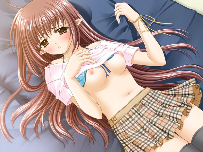 shuffle!, 00s, blush, bra, breasts, lingerie, nipples, skirt, underwear