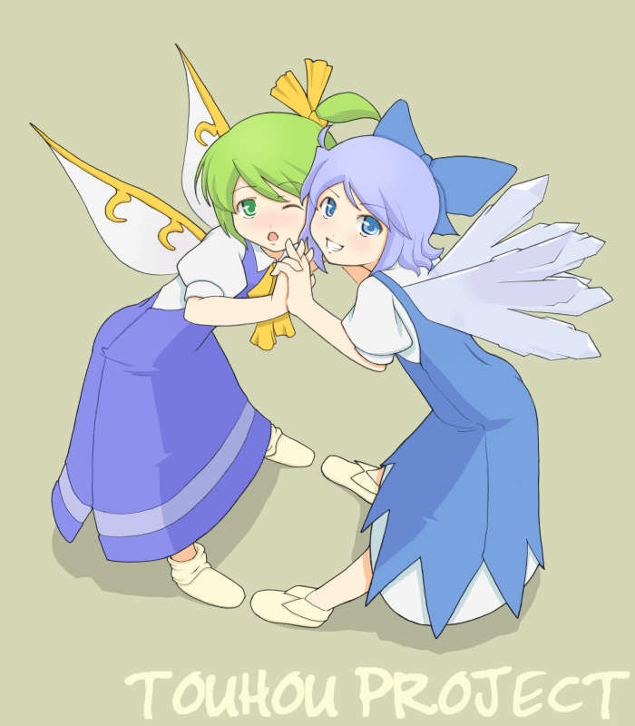 torque, cirno, daiyousei, embodiment of scarlet devil, touhou, 2girls, bow, female focus, multiple girls