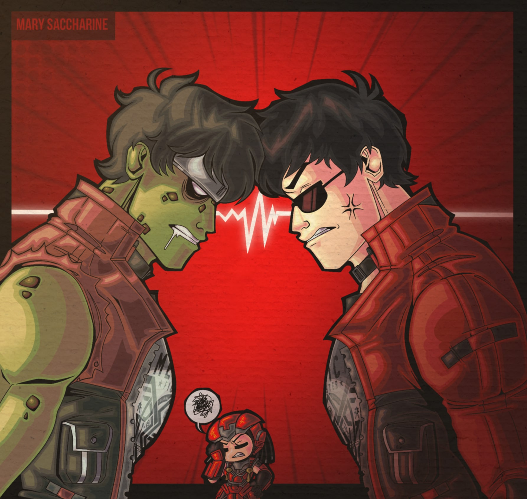 chris hollway (blood rivals), sektor, blood rivals, mortal kombat (series), mortal kombat 1 (2023), clone, colored skin, crossover, green skin, neo chris, vs