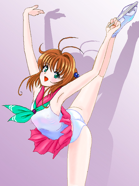 zz-r, kinomoto sakura, cardcaptor sakura, 1990s (style), 1girl, ass, child, female focus, ice skates, panties, retro artstyle, skates, skating, solo, thighs, underwear