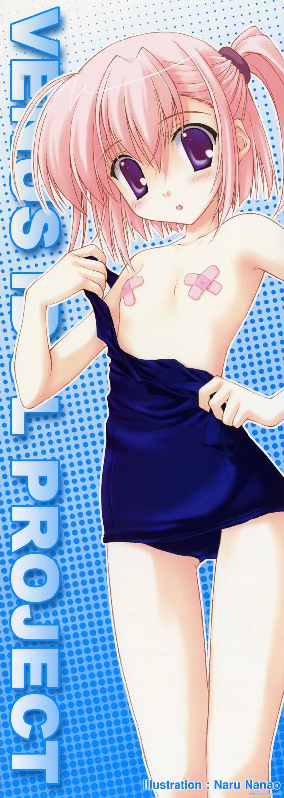 nanao naru, highres, bandaid, flat chest, one-piece swimsuit, school swimsuit, swimsuit