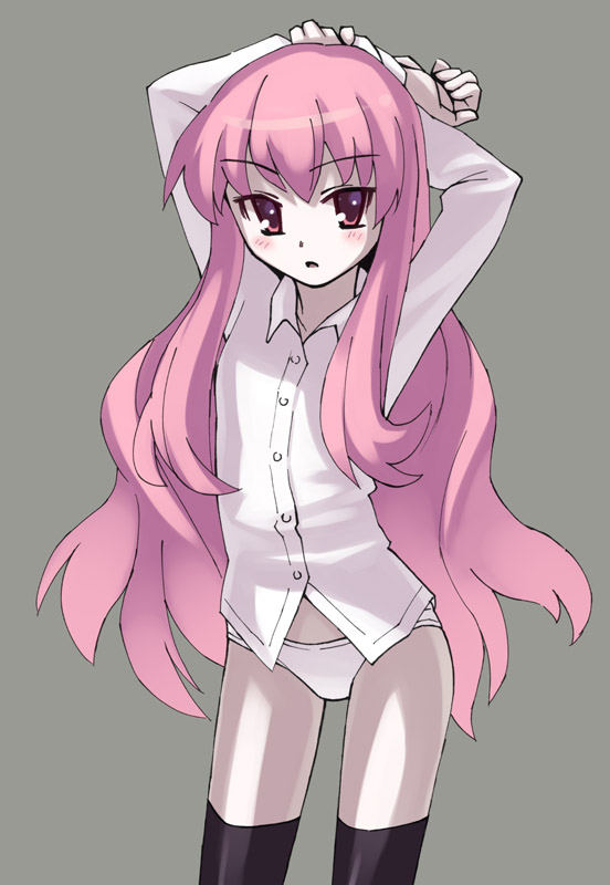 oryo (oryo04), louise francoise le blanc de la valliere, zero no tsukaima, tagme, 00s, pink hair, solo, thighhighs, underwear