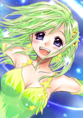 rydia (adult) (ff4), rydia (ff4), final fantasy, final fantasy iv, lowres, 1990s (style), 1girl, blue eyes, breasts, cleavage, earrings, elbow gloves, female focus, gloves, green hair, jewelry, large breasts, retro artstyle, solo