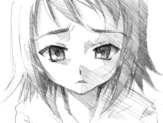 gofu, andou aiko, true tears, traditional media, 00s, greyscale, monochrome, sketch, solo