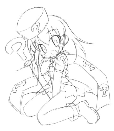 hatena yousei, benesse, tagme, 1girl, female focus, greyscale, monochrome, sketch, solo