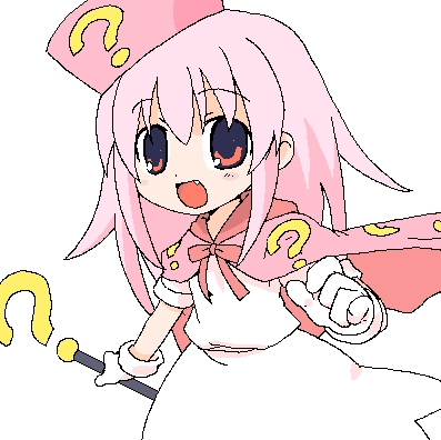 kasema yukinari, hatena yousei, benesse, lowres, 1girl, ?, cape, female focus, hat, oekaki, pink hair, pink hat, solo, staff