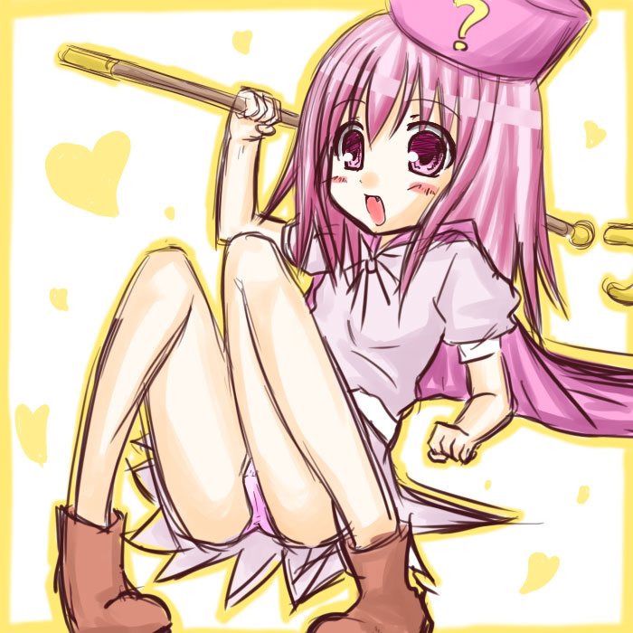 mamoi, hatena yousei, benesse, 1girl, cameltoe, female focus, hat, loli, panties, pink hat, solo, underwear