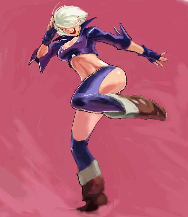 sochie, angel (kof), snk, the king of fighters, 1girl, angel, female focus, hair over one eye, kicking, panties, solo, underwear
