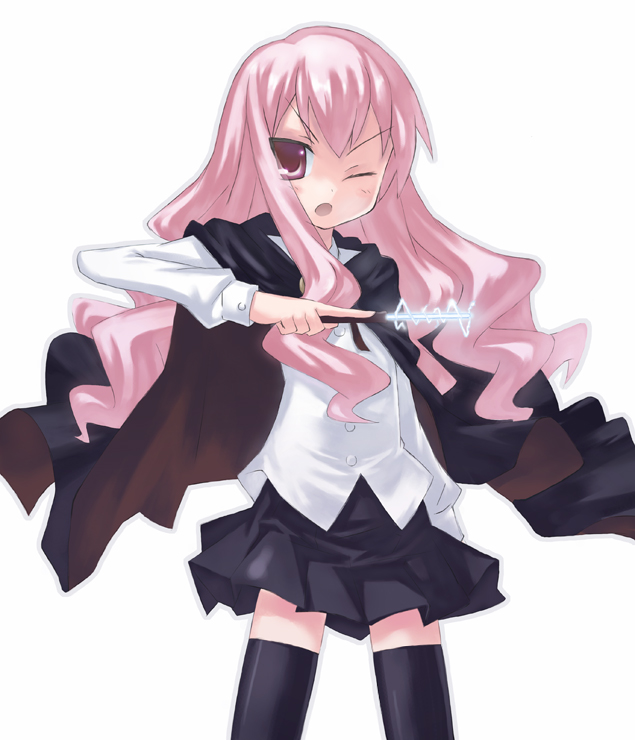 saeki nao, louise francoise le blanc de la valliere, zero no tsukaima, bad id, bad pixiv id, 00s, cape, one eye closed, solo, thighhighs, wand, wink, zettai ryouiki