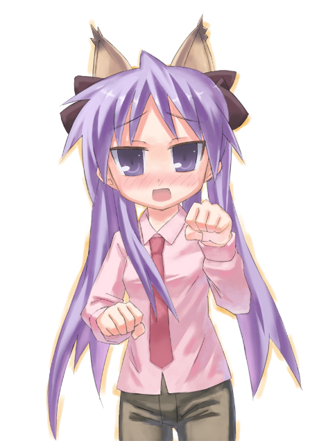 saeki nao, hiiragi kagami, lucky star, bad id, bad pixiv id, 00s, animal ears, blush, solo
