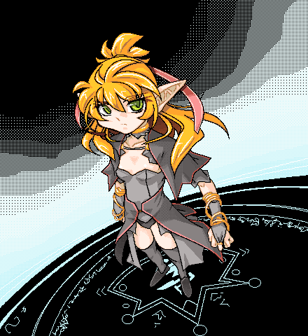oomori masaki, lowres, 1girl, blonde hair, elf, female focus, long hair, magic circle, oekaki, pointy ears, solo, thighhighs