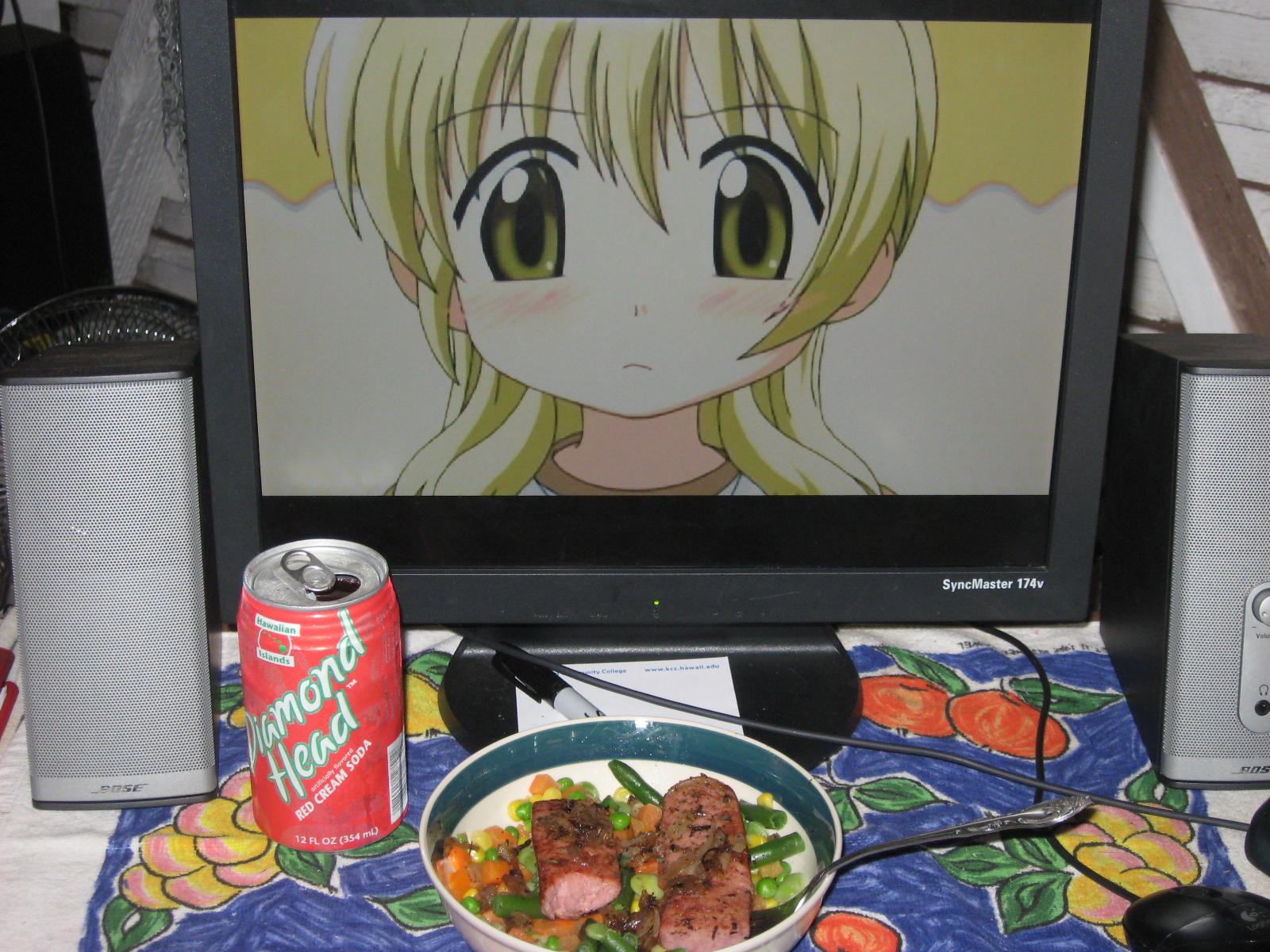 miyako (hidamari sketch), hidamari sketch, highres, photo (medium), 00s, 2d dating, food, lonely, meal