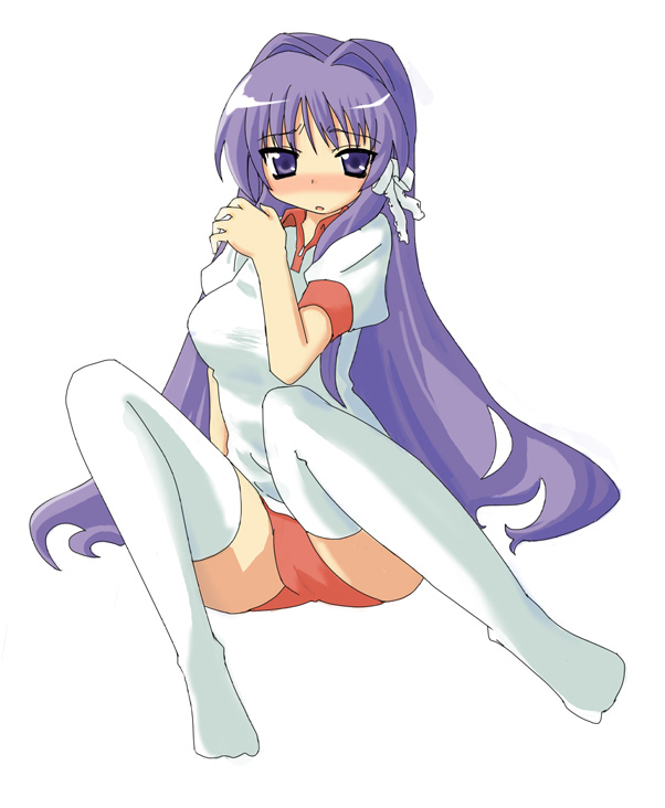 hottan!, fujibayashi kyou, clannad, 00s, blush, gym uniform, solo, thighhighs