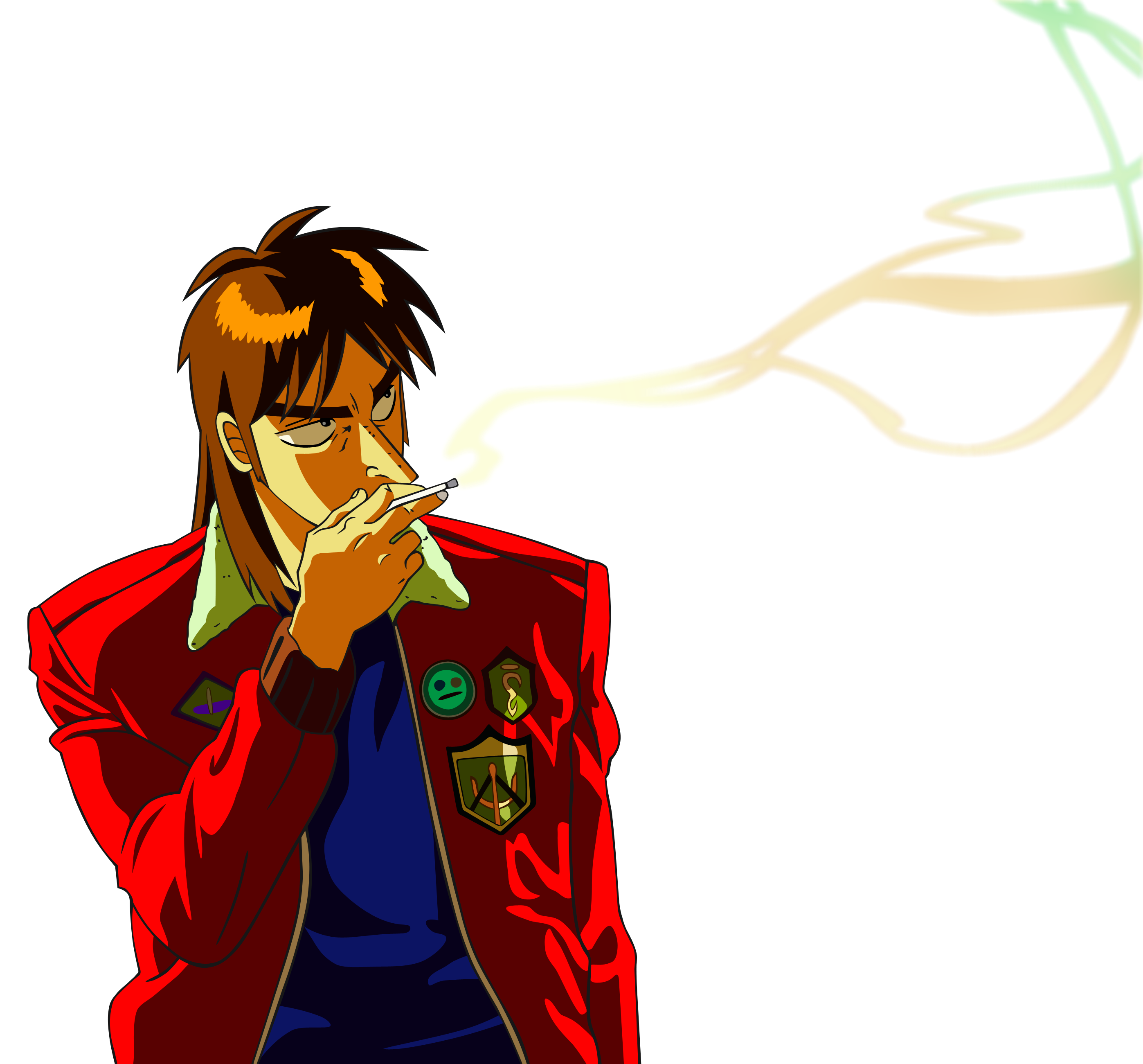itou kaiji, kaiji, absurdres, derivative work, highres, vector trace, 1boy, cigarette, male focus, smoke, smoking, solo, transparent background, upper body