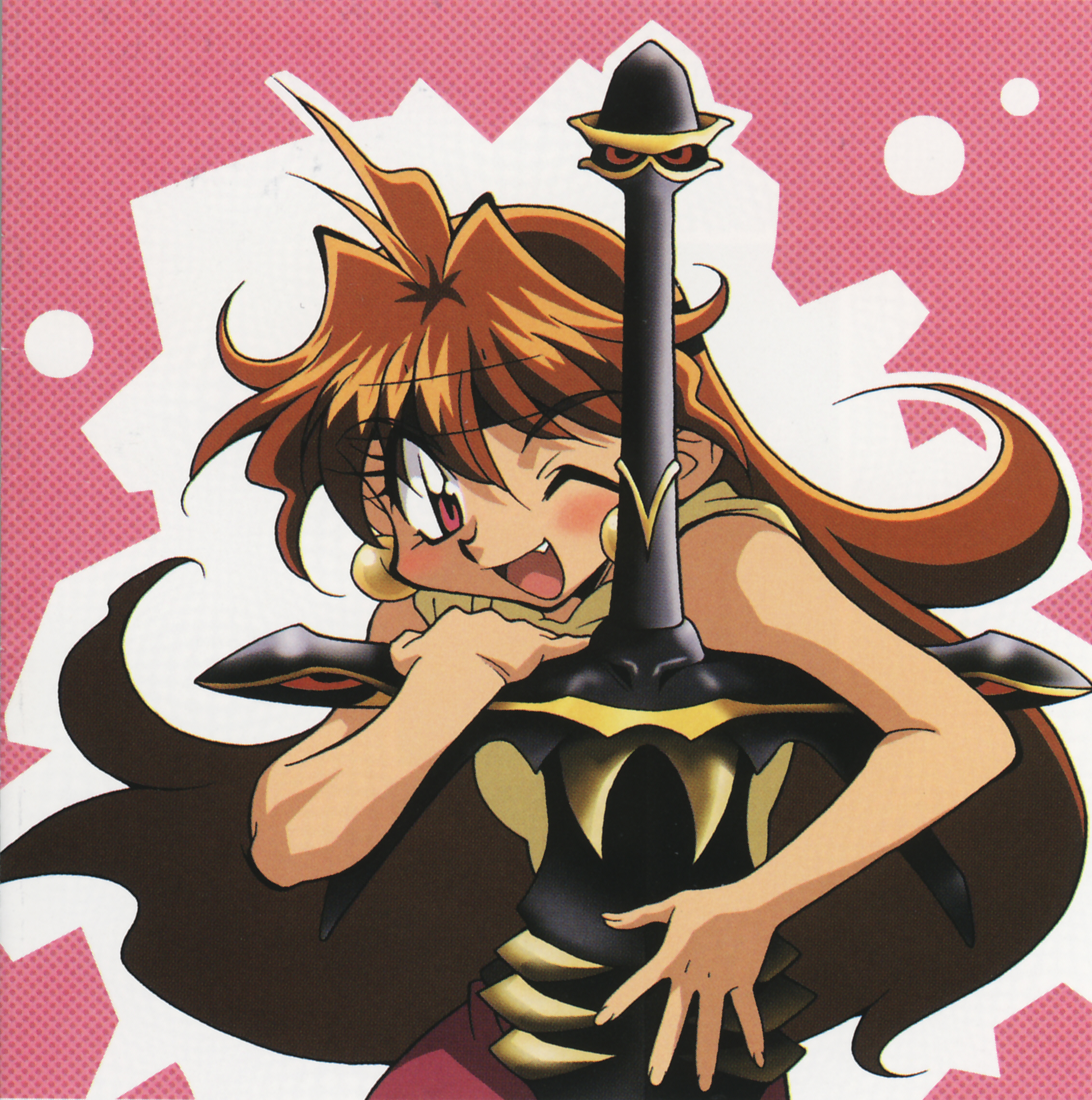 araizumi rui, lina inverse, slayers, highres, non-web source, 1990s (style), 1girl, female focus, retro artstyle, solo, sword, weapon