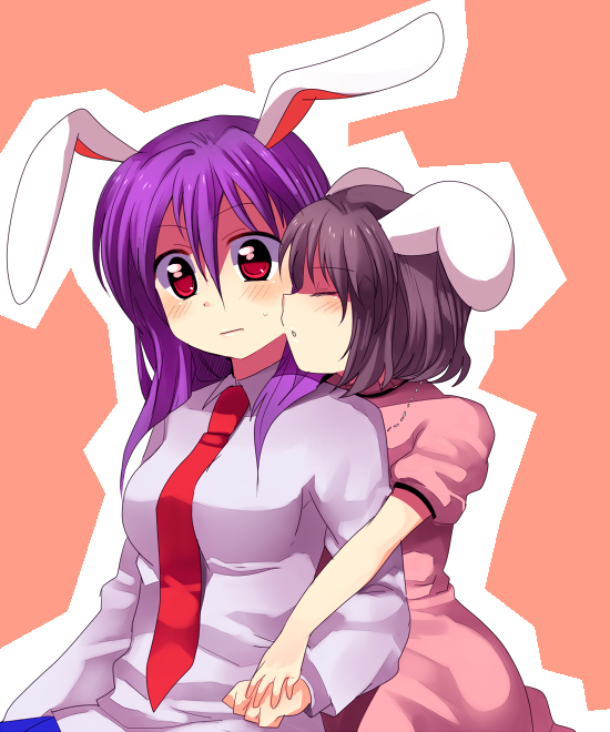 subaru (yachika), inaba tewi, reisen udongein inaba, touhou, bad id, bad pixiv id, 2girls, age difference, animal ears, child, female focus, multiple girls, onee-loli, rabbit ears, yuri