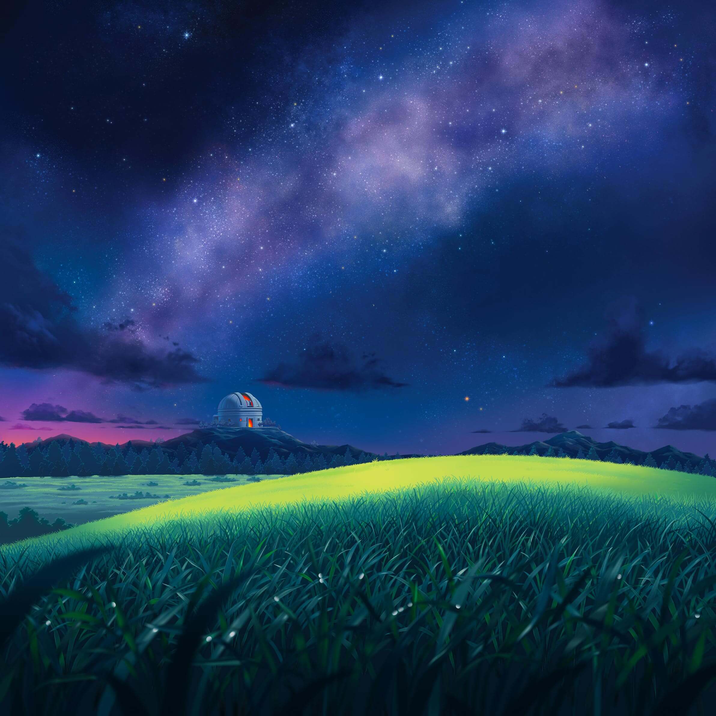 nintendo, pokemon, artist request, highres, official art, second-party source, building, cloud, grass, night, night sky, no humans, observatory, outdoors, scenery, sky, star (sky), starry sky, tree