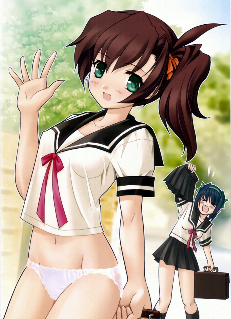 shimamura miwa, hip focus, panties, ponytail, school uniform, serafuku, short hair, skirt, underwear