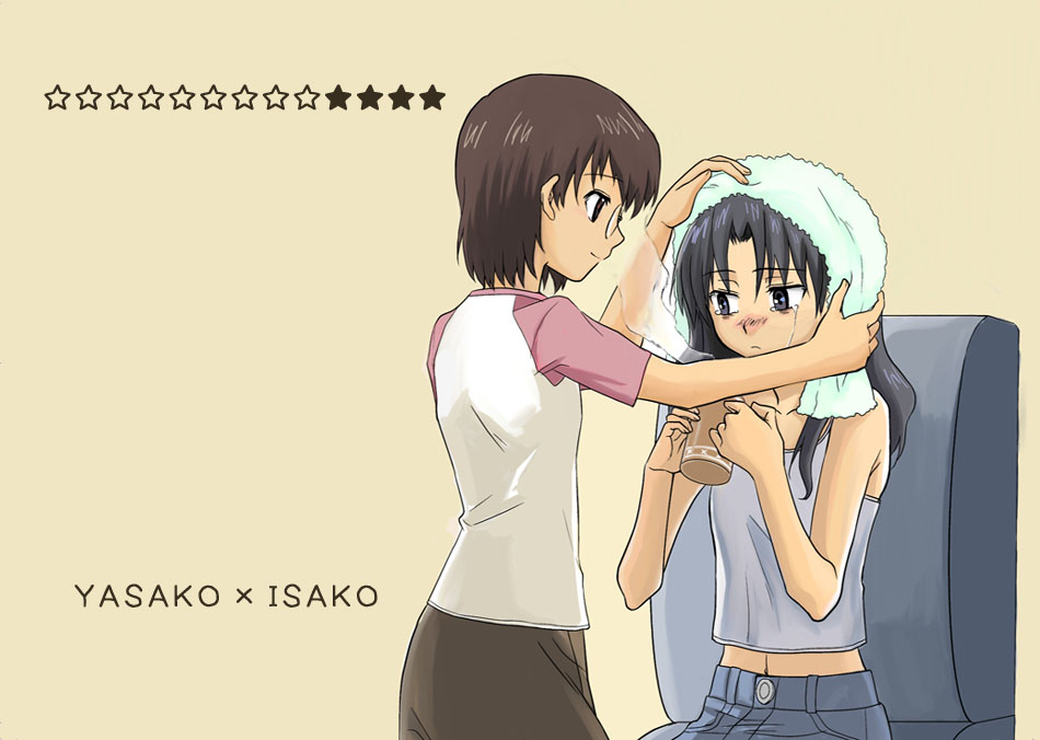 niina ryou, amasawa yuuko, okonogi yuuko, dennou coil, 00s, raglan sleeves, tears, towel
