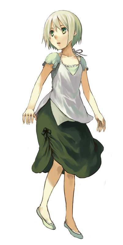 houru, tagme, dress, flat chest, flats, green eyes, green hair, solo