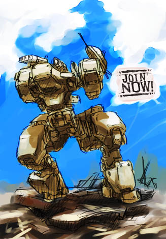 kikai (akita morgue), garpike, capcom, steel battalion, lowres, cloud, day, mecha, no humans, robot, sky