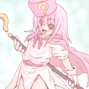 hatena yousei, benesse, lowres, 1girl, ?, female focus, hat, oekaki, pink hat, solo