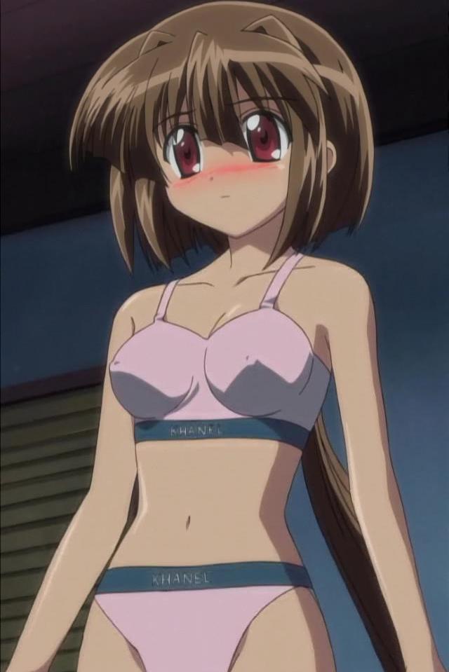 hina (guardian hearts), guardian hearts, anime screenshot, stitched, third-party edit, 00s, 1girl, blush, bra, breasts, brown hair, covered erect nipples, female focus, hina, lingerie, long hair, panties, pink hair, ponytail, red eyes, short hair, solo, sports bra, stomach, underwear, underwear only, very long hair