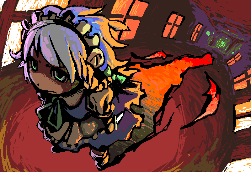 izayoi sakuya, touhou, silver hair, 1girl, braid, female focus, oekaki, short hair, solo, twin braids