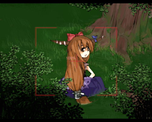 cusui, ibuki suika, touhou, lowres, 1girl, female focus, letterboxed, solo, viewfinder