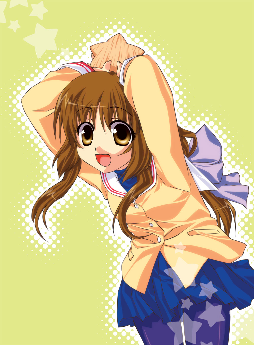 satomi yoshitaka, ibuki fuuko, clannad, bad id, bad pixiv id, highres, 00s, 1girl, female focus, pantyhose, solo, starfish, thighhighs