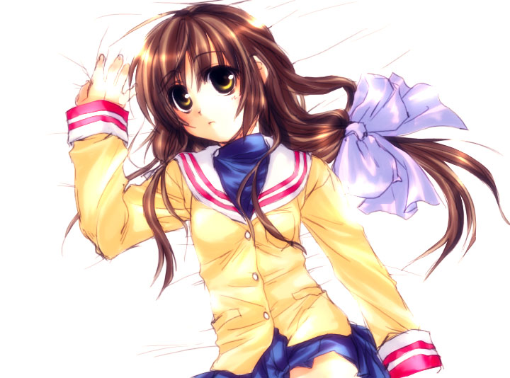 satomi yoshitaka, ibuki fuuko, clannad, bad id, bad pixiv id, 00s, 1girl, bare legs, female focus, long hair, low-tied long hair, solo