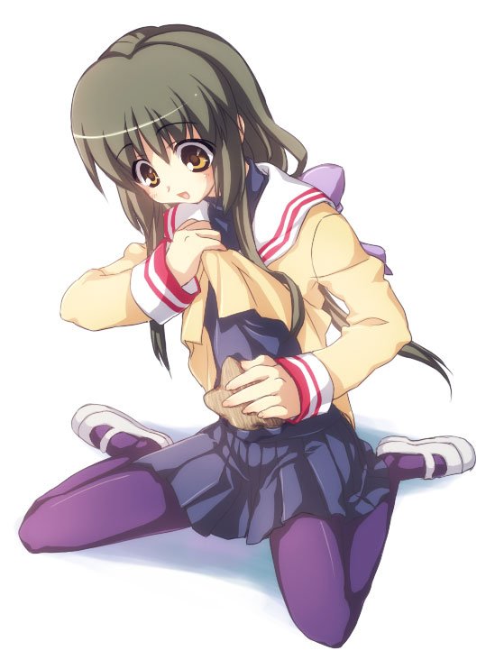 satomi yoshitaka, ibuki fuuko, clannad, 00s, 1girl, female focus, latex, pantyhose, purple thighhighs, solo, starfish, thighhighs