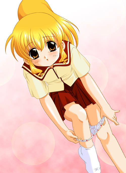 ooe chizuko, mahoromatic, 1girl, blonde hair, female focus, panties, panty pull, school uniform, serafuku, solo, underwear, undressing