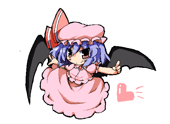 take tonbo, remilia scarlet, touhou, 1girl, chibi, female focus, full body, hat, heart, pink hat, simple background, skirt, solo, white background, wings