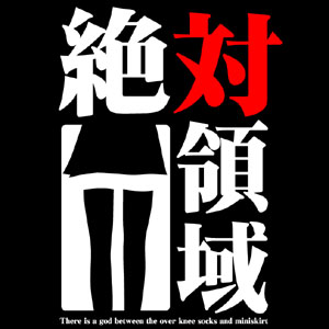 lowres, 1girl, dress, japanese text, monochrome, spot color, standing, text focus, thighhighs, zettai ryouiki